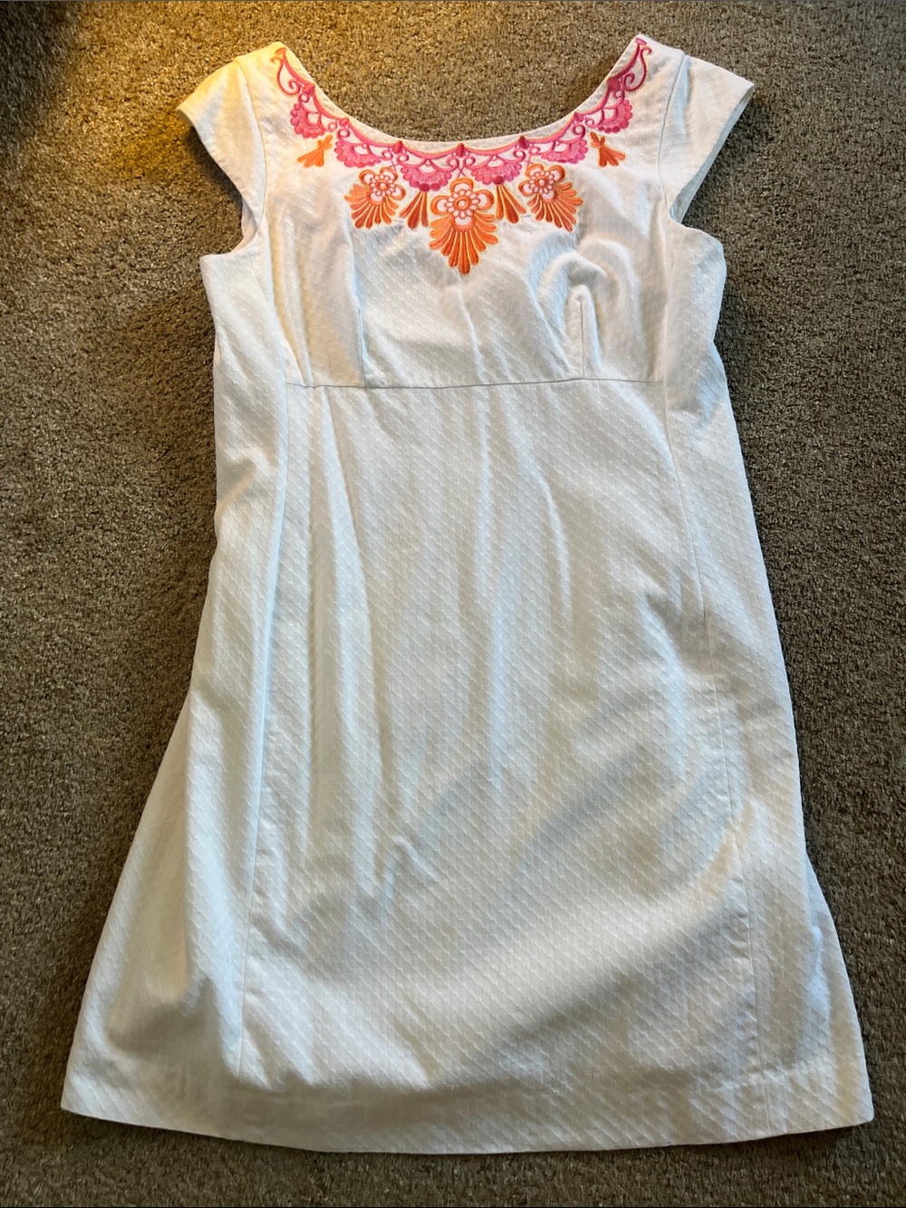 Lilly Pulitzer Textured Cream Pink Coral Yellow Embroidered “Allura” Dress sz12 - Picture 11 of 11